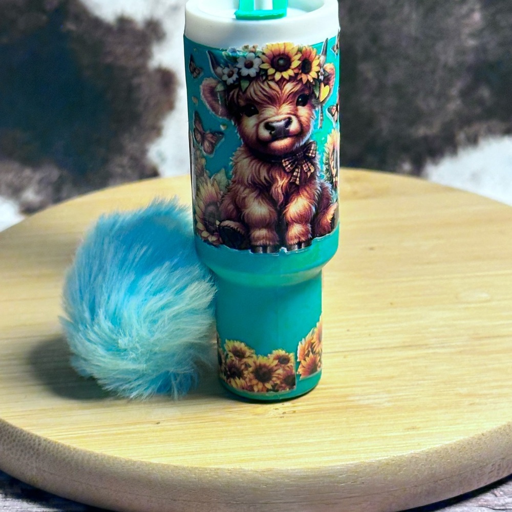 Floral Animal Print Accessory with Blue Pom Pom